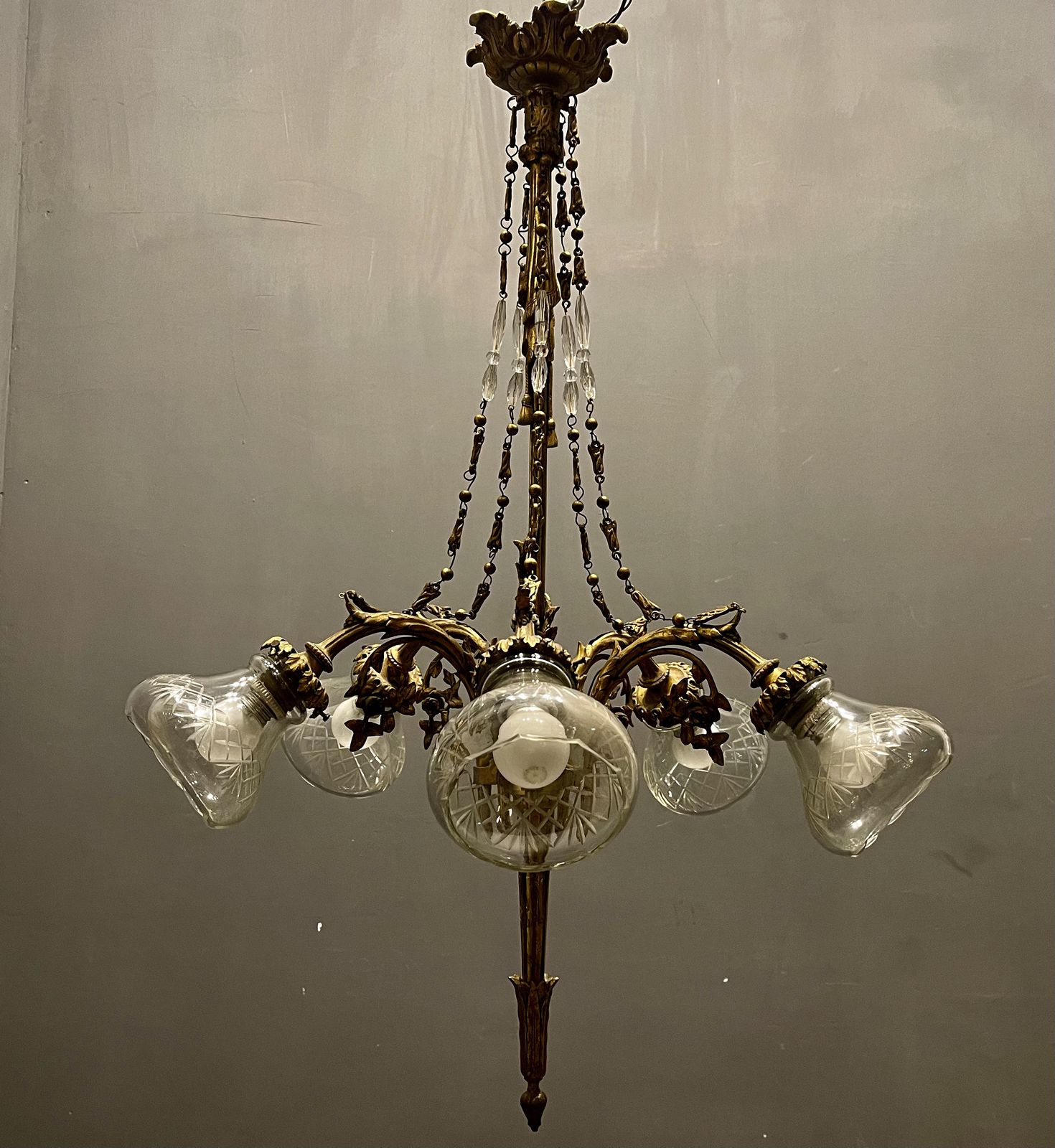 Antique Liberty Bronze Chandelier 1940’s photo vintage