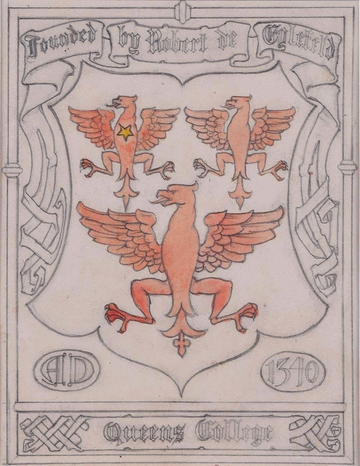 Florence Camm Queen's College Oxford Glass Window Design Watercolour Early 20th Century