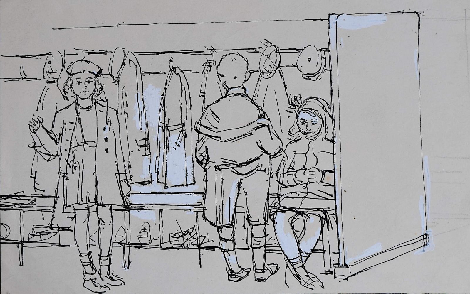 Peter Collins Arca,  Children In A Cloakroom Sketch C.1950s