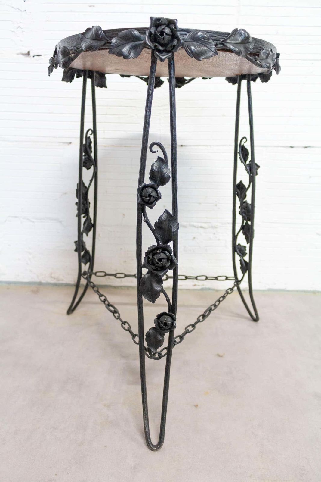 French Art Deco Sellette Or Plant Holder Wrought Iron And Wood, Circa 1930 photo furniture