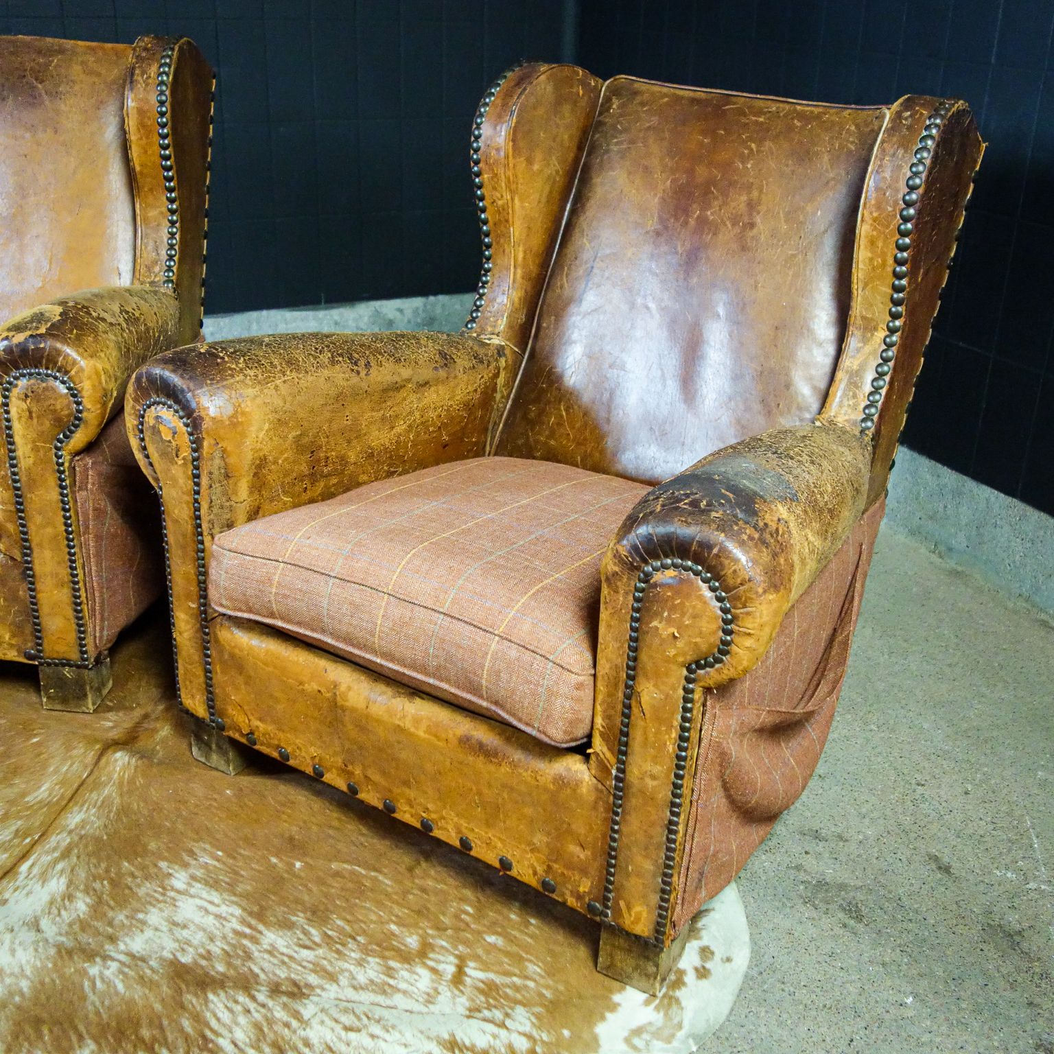 Antieke Leren Fauteuils   Vervaagd Bruin   Jaren 1930 photo Meubels