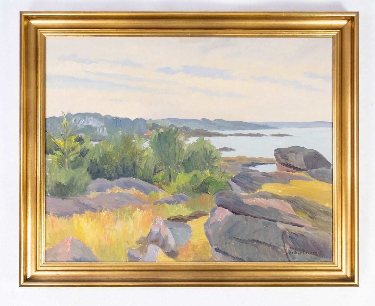 Oil Painting With Natural Motif And Gilded Frame, Signed Arthur Brener From The 1930s.