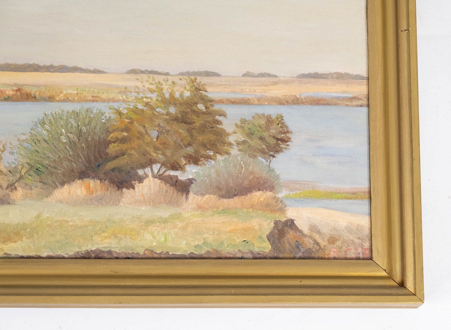 Oil Painting With Natural Motif And Gilded Frame, With Unknown Signature. photo furniture