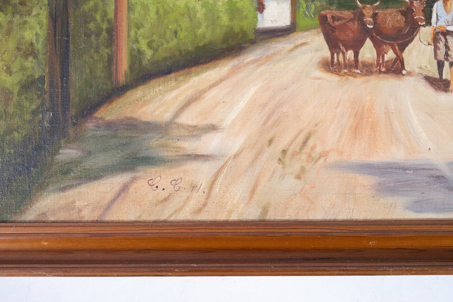 Oil Painting With Country Motif And Wooden Frame, With Unknown Signature From The 1930s. photo furniture