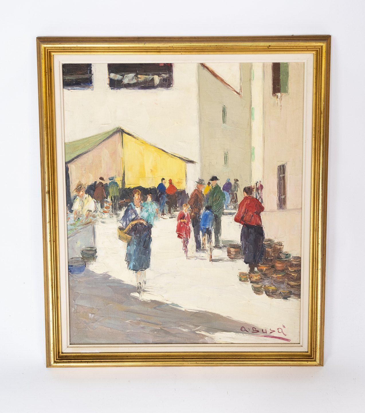 Oil Painting With City Motif And Gilded Frame, Signed A. Suza From The 1940s. photo furniture