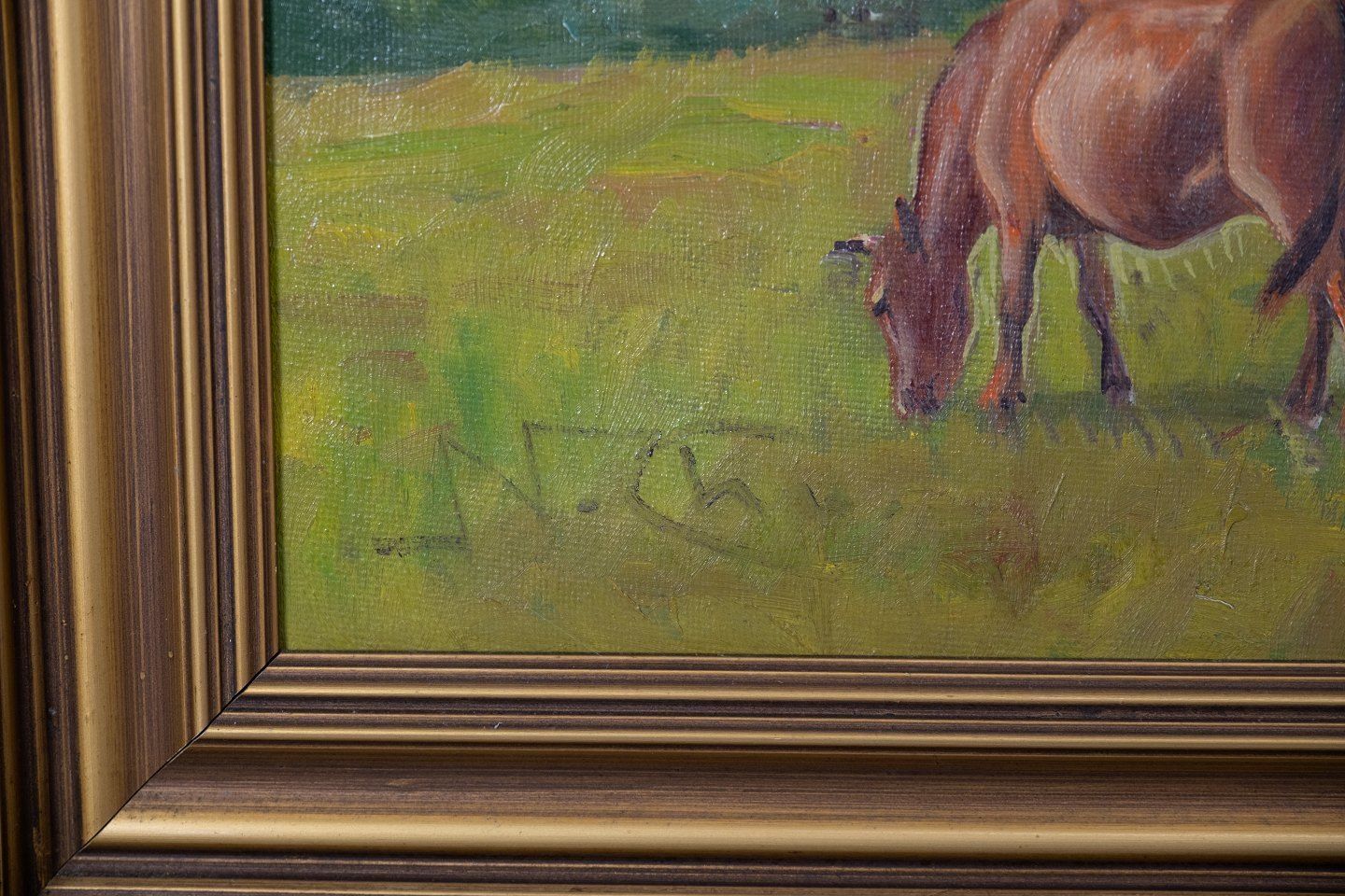 Oil Painting With Country Motif And Gilded Frame, By Niels Christiansen. photo Art