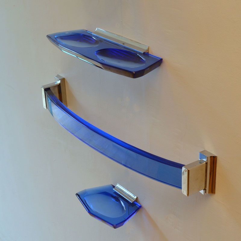 1960s Italian Bathroom Set In Blue Glass And Chrome Attributed To Fontana Arte
