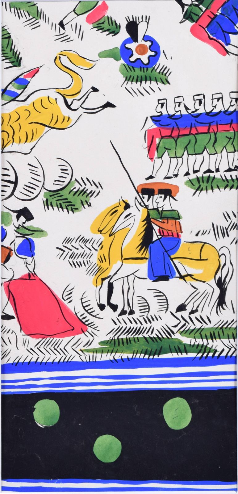 Robert Bonfils Bianchini Ferier Art Deco Scarf Design    'Bull Fighting   Green ' (C.1920s)