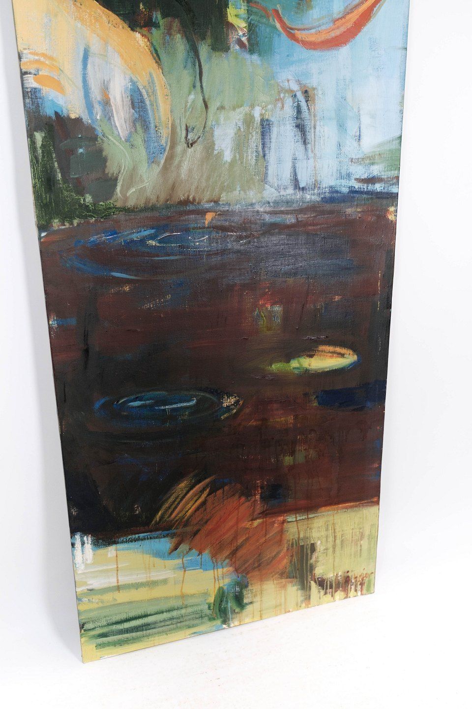 Tall Oil Painting On Canvas In Dark Colors By The Danish Artist photo furniture