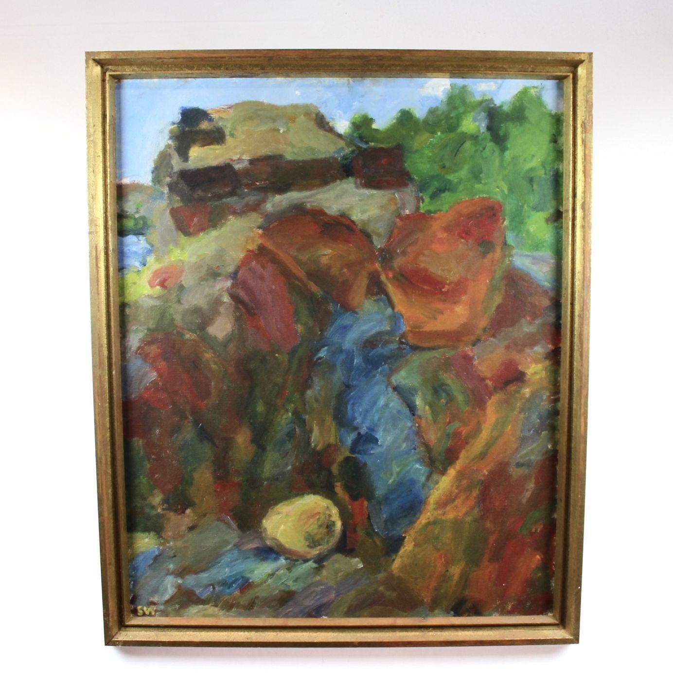 Oil Painting In Warm Colors With Gilded Frame Signed Sw By Sixten Wiklund.