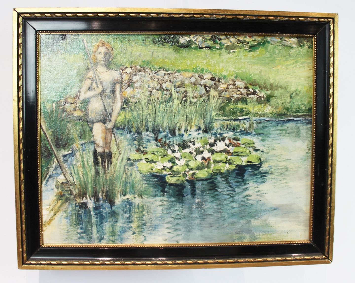 Painting In Shades Of Green Signed By Unknown Artist.