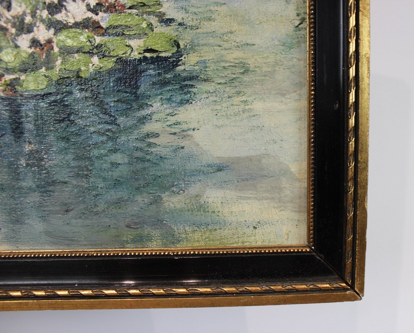 Painting In Shades Of Green Signed By Unknown Artist. photo for sale