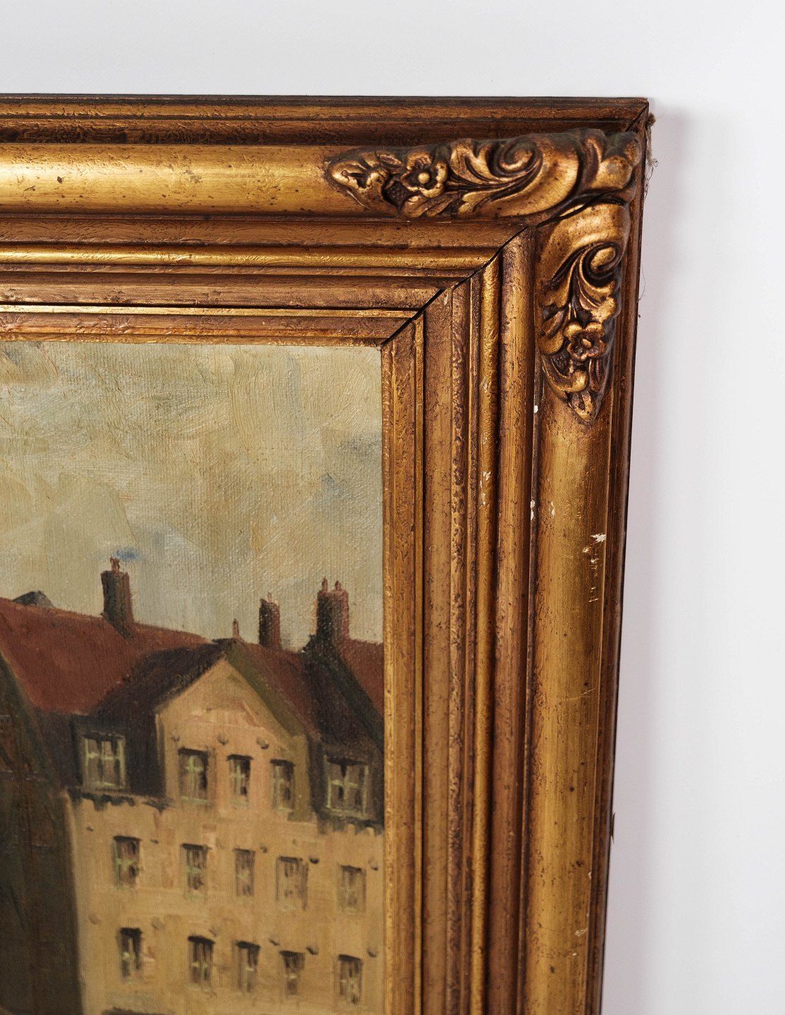 Oil Painting With Motif Of Copenhagen And Gilded Frame, Signed Valdemar Brunø. photo for sale