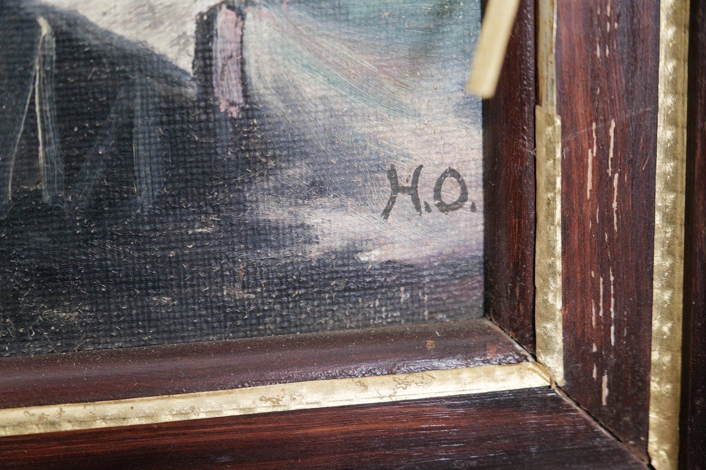 Painting On Canvas With Natural Motif And With Dark Wooden Frame, Signed H.O. photo Art