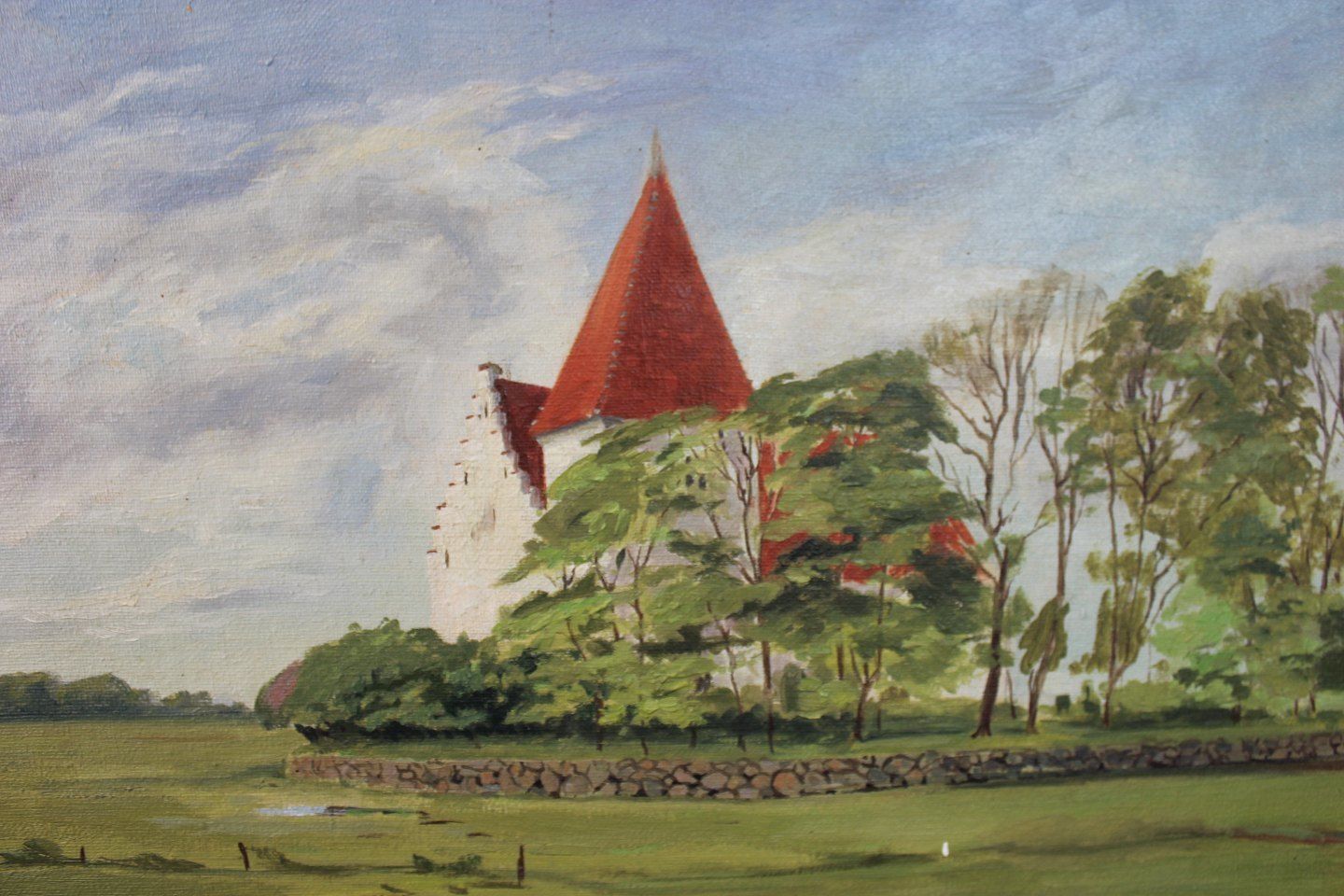 Oil Painting With Motif Of Church Signed By H. Madsen In 1923. photo furniture