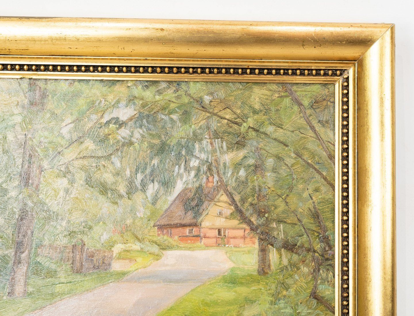 Oil Painting With  Green Motif And With Gilded Frame, From 1948 By Einar Parslev (1891 1977). photo for sale