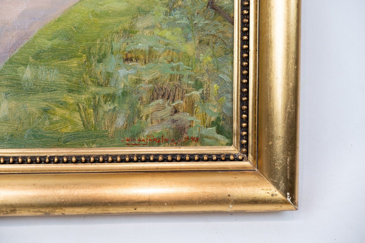 Oil Painting With  Green Motif And With Gilded Frame, From 1948 By Einar Parslev (1891 1977). photo Art