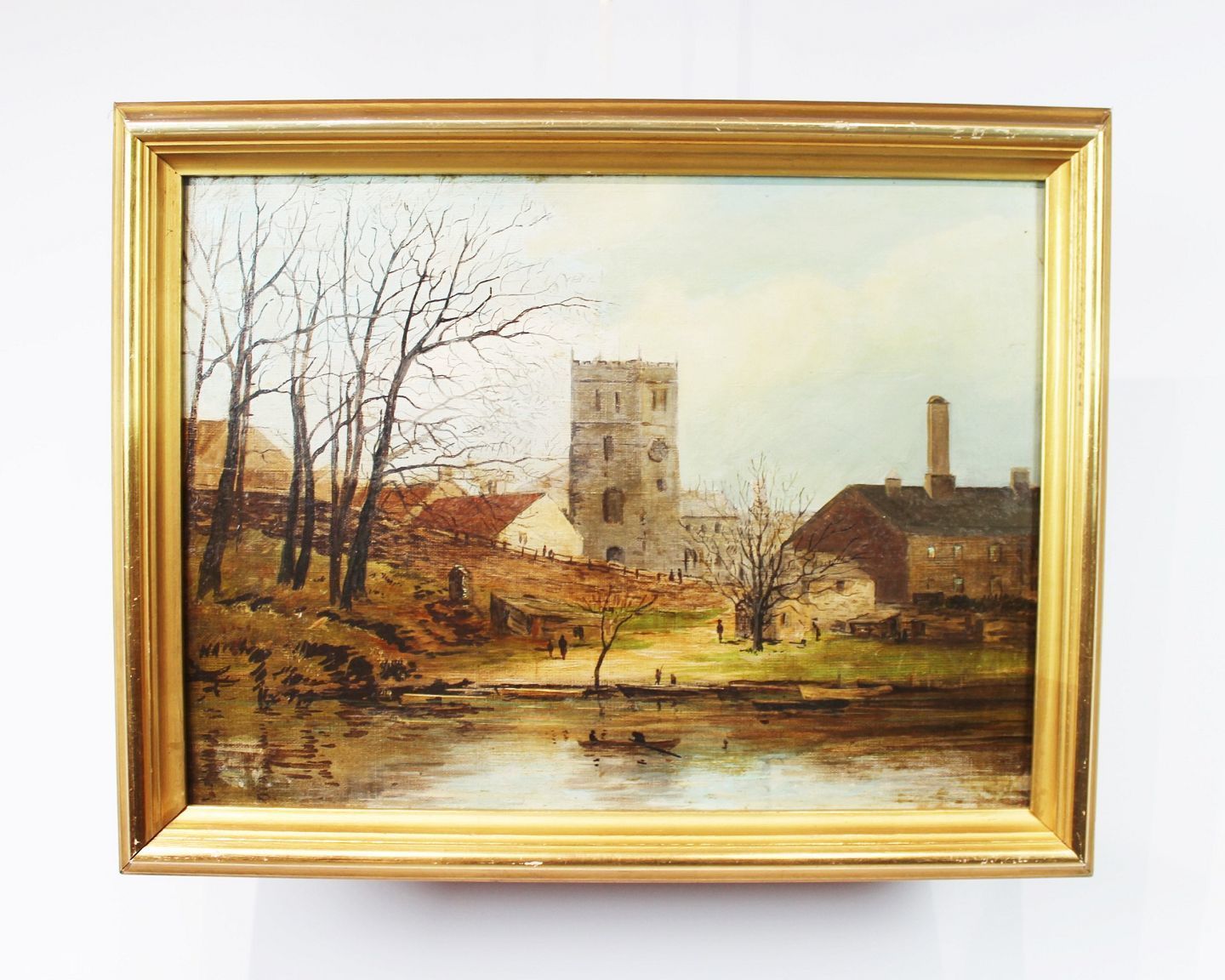 Oil Painting With Church Motif Without Signature.