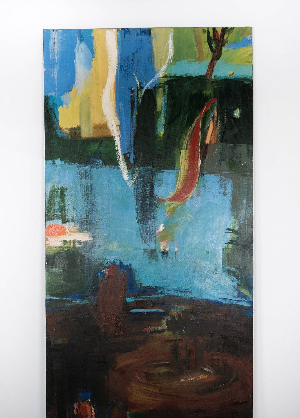 Tall Oil Painting On Canvas In Dark Colors By The Danish Artist åse Højer, B. 1952. photo for sale