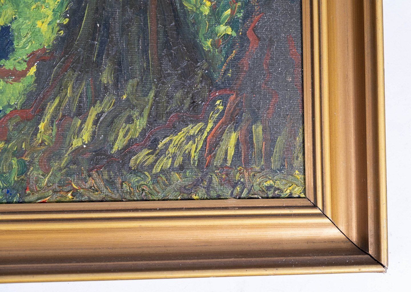 Oil Painting With Forest Motif And Gilded Frame, Without Signature From The 1940s. photo furniture