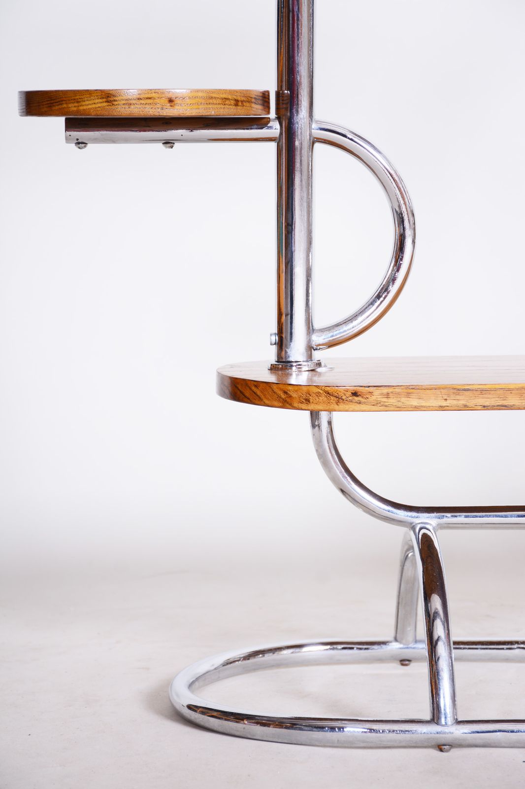 1200.0 Czech Bauhaus Chrome Flower Stand Made Out Of Oak, Lacquered, 1930s photo