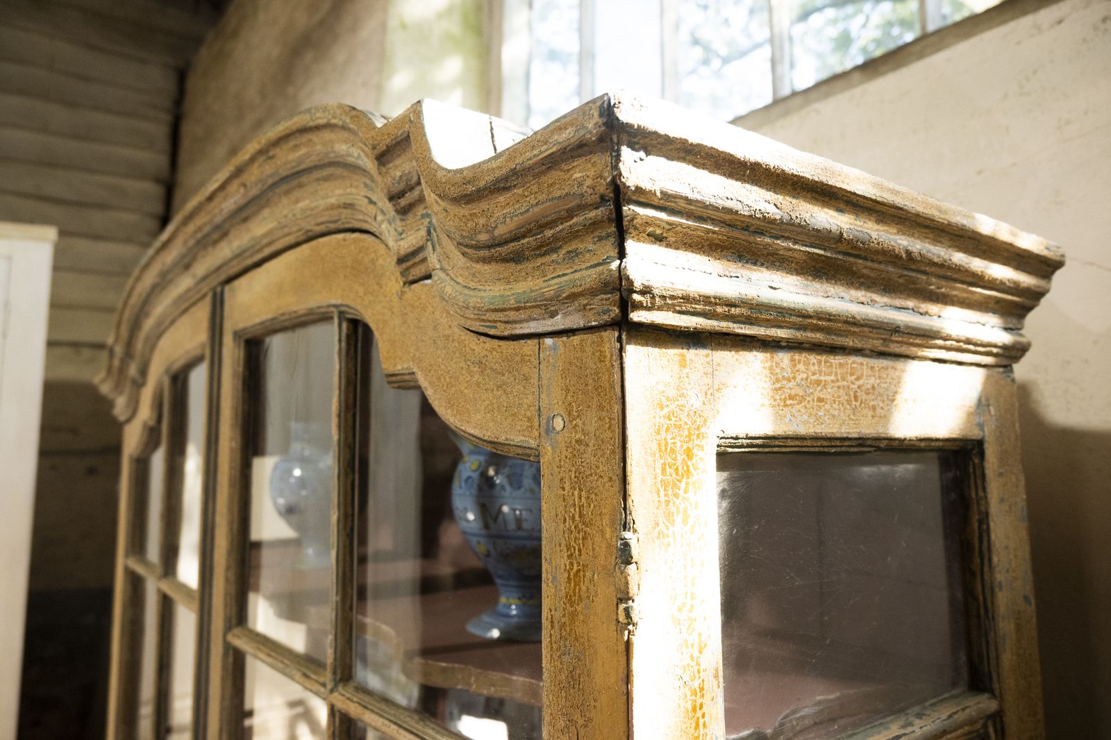 18th Century Dutch Dry Scraped Glazed Vitrine Cabinet photo vintage