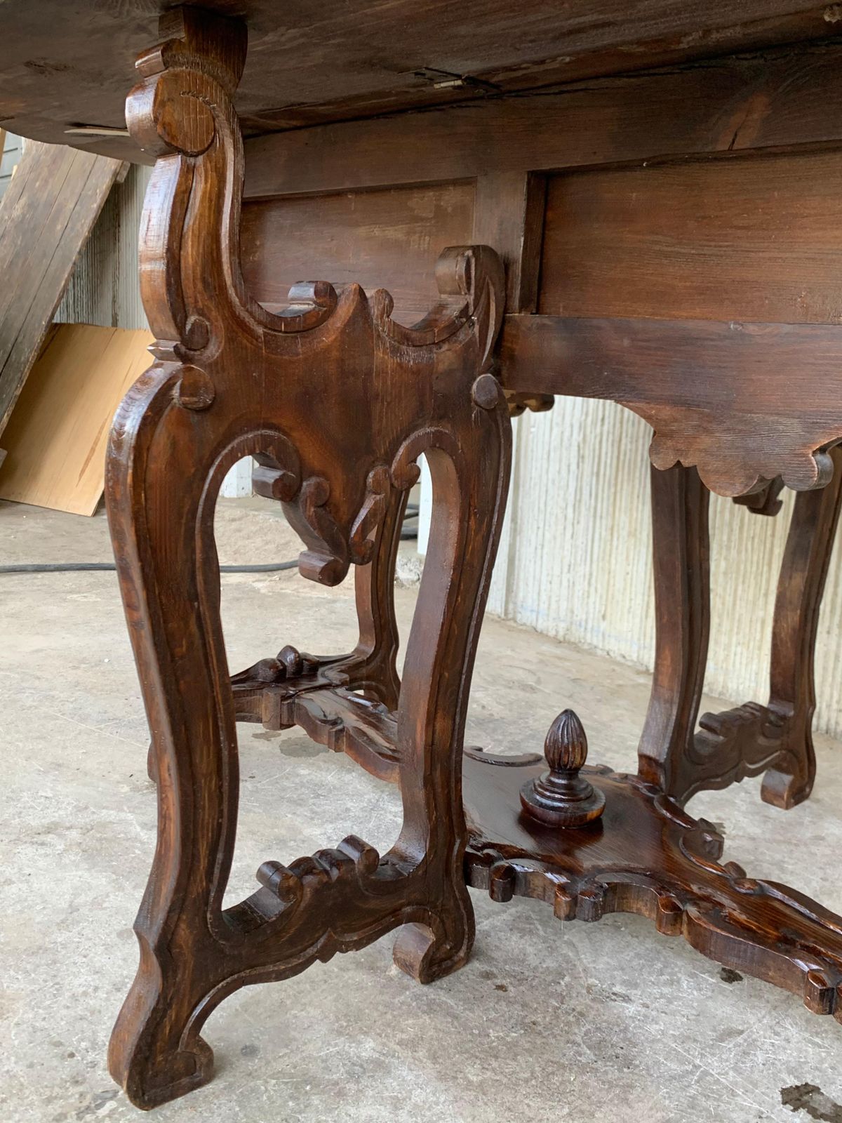 Furniture 18th Century Carved Oak Gateleg Oval Table With Drawers And Lyre Legs photo