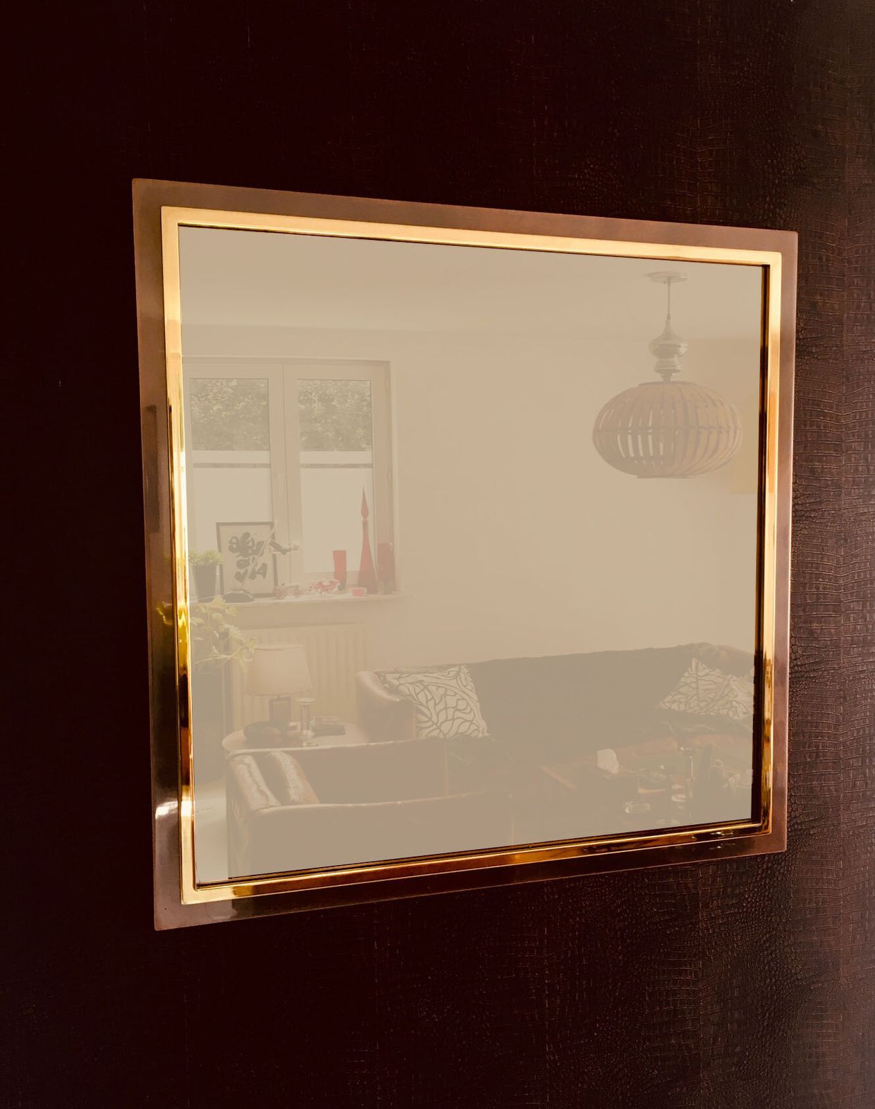 Postmodern Design Xl Square Bronze Mirror By Belgo Chrom, Belgium 1980's photo furniture