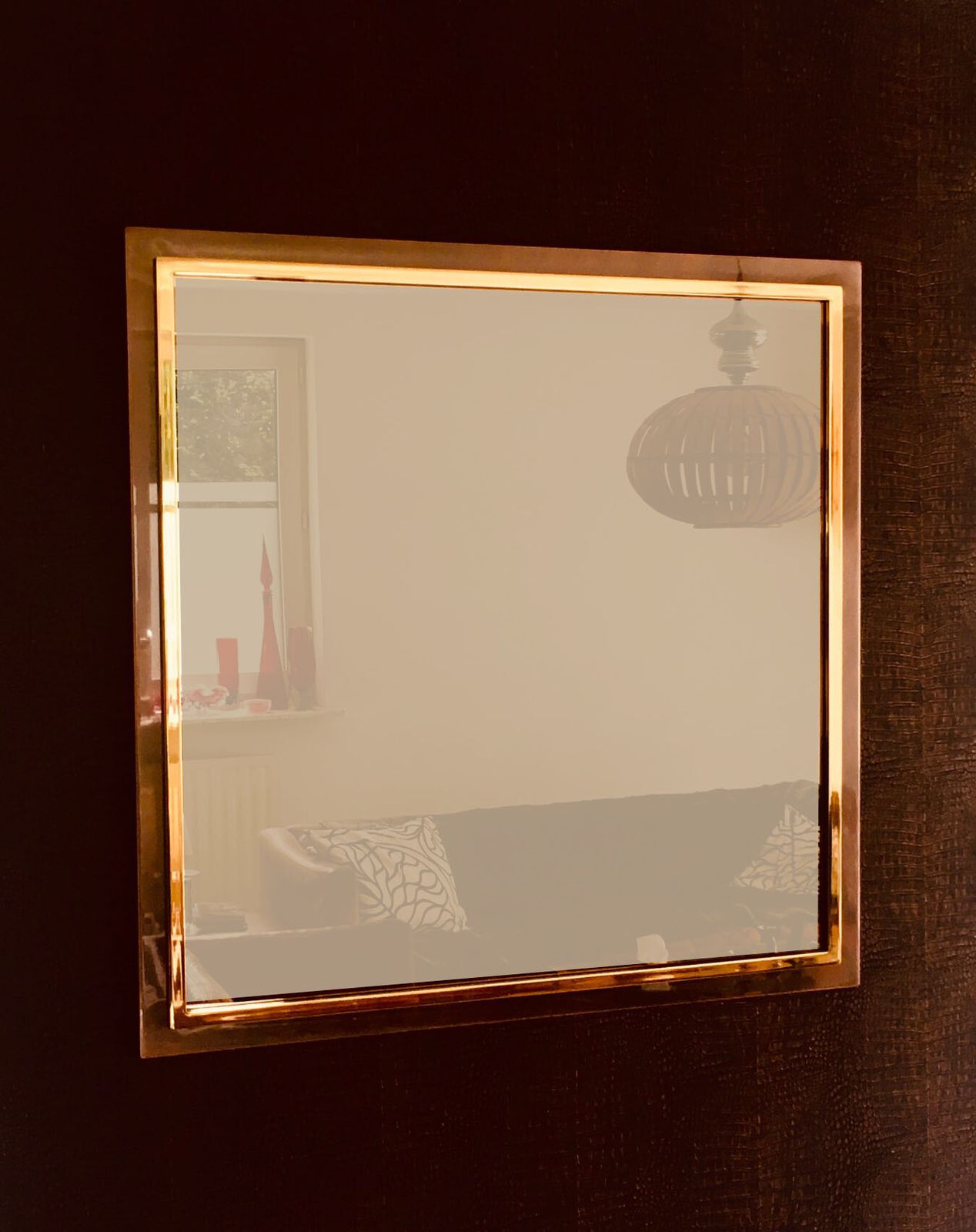 Postmodern Design Xl Square Bronze Mirror By Belgo Chrom, Belgium 1980's photo 1023.0