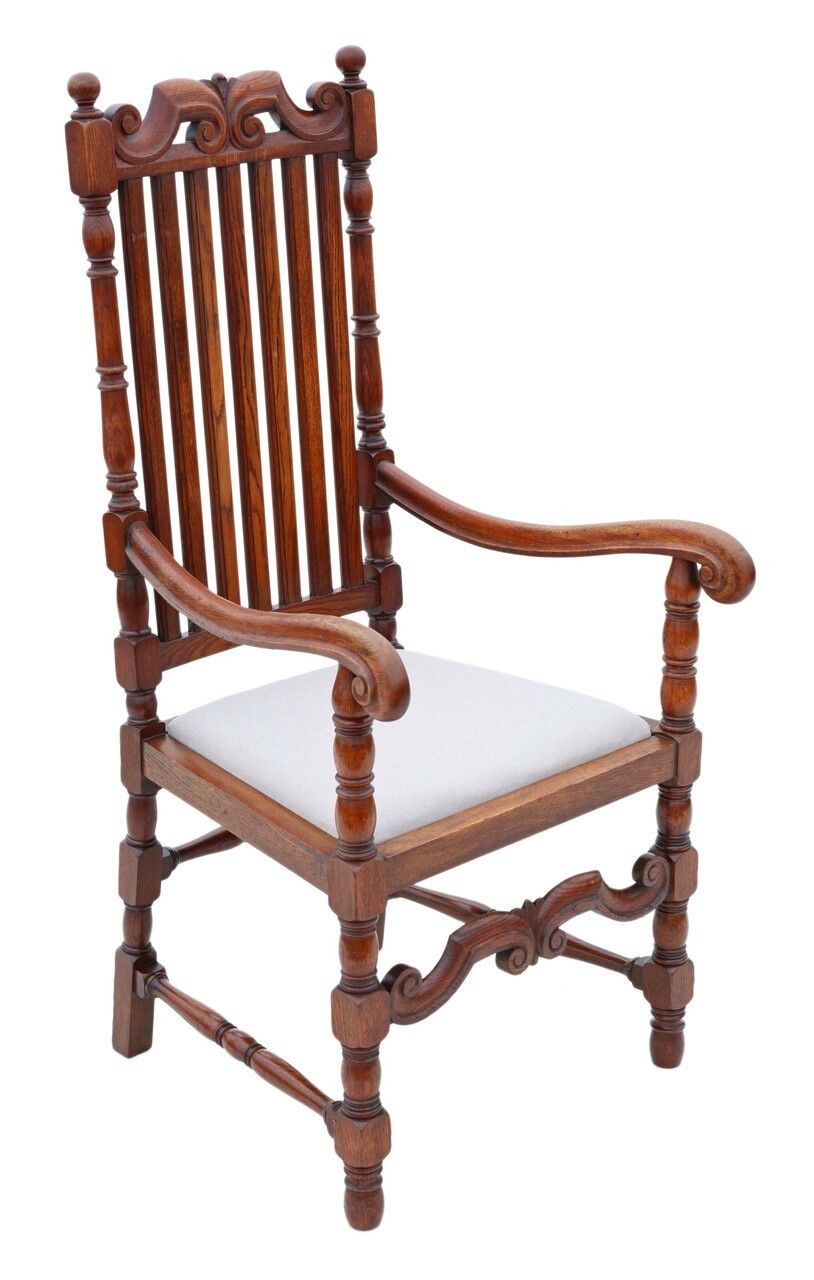Oak Armchair Elbow Desk Chair C1915 Charles II Style photo 595.0