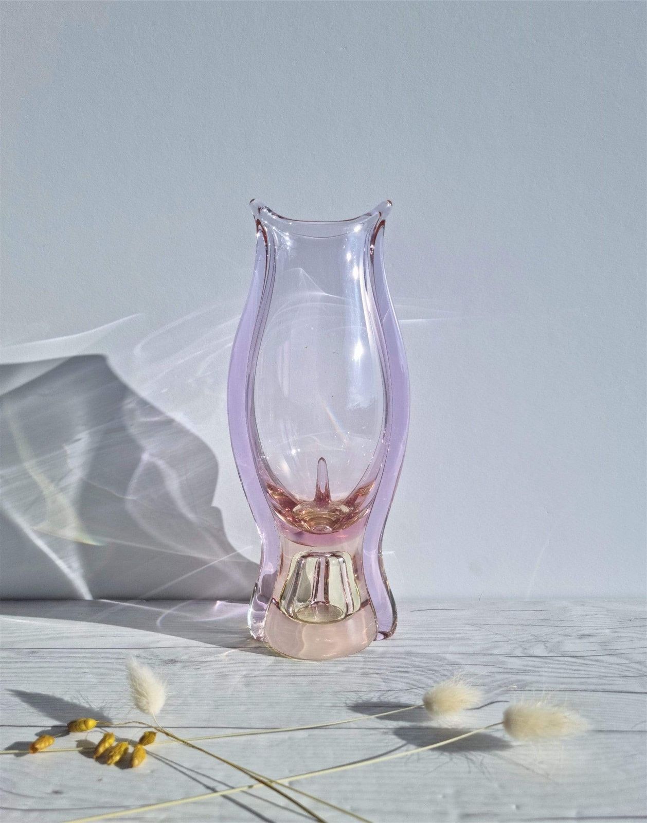 Miloslav Klinger For Zbs, Citrine And Neodymium Colour Change Sommerso Vase, 1960s 70s, Czech, Rare