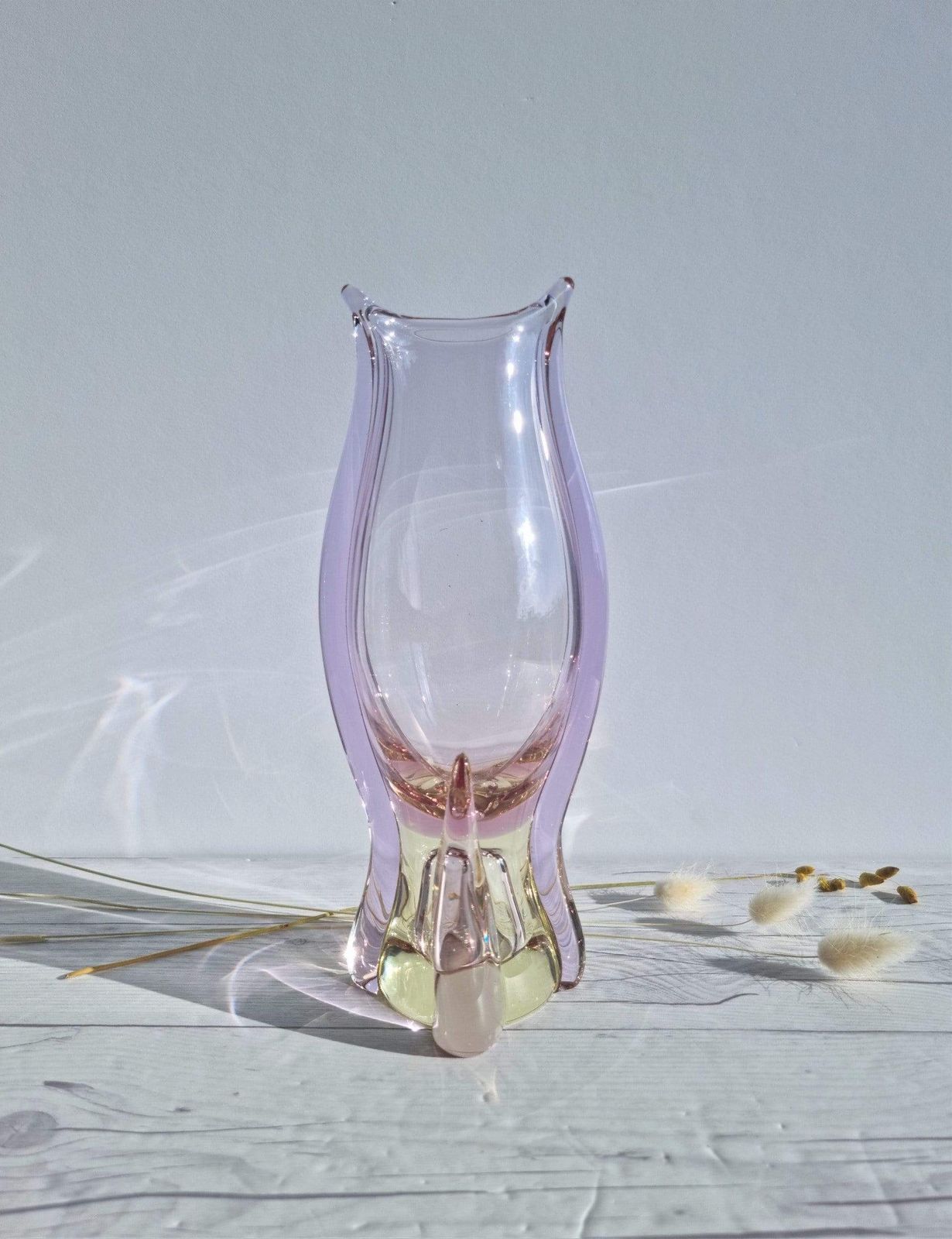 Miloslav Klinger For Zbs, Citrine And Neodymium Colour Change Sommerso Vase, 1960s 70s, Czech, Rare photo furniture