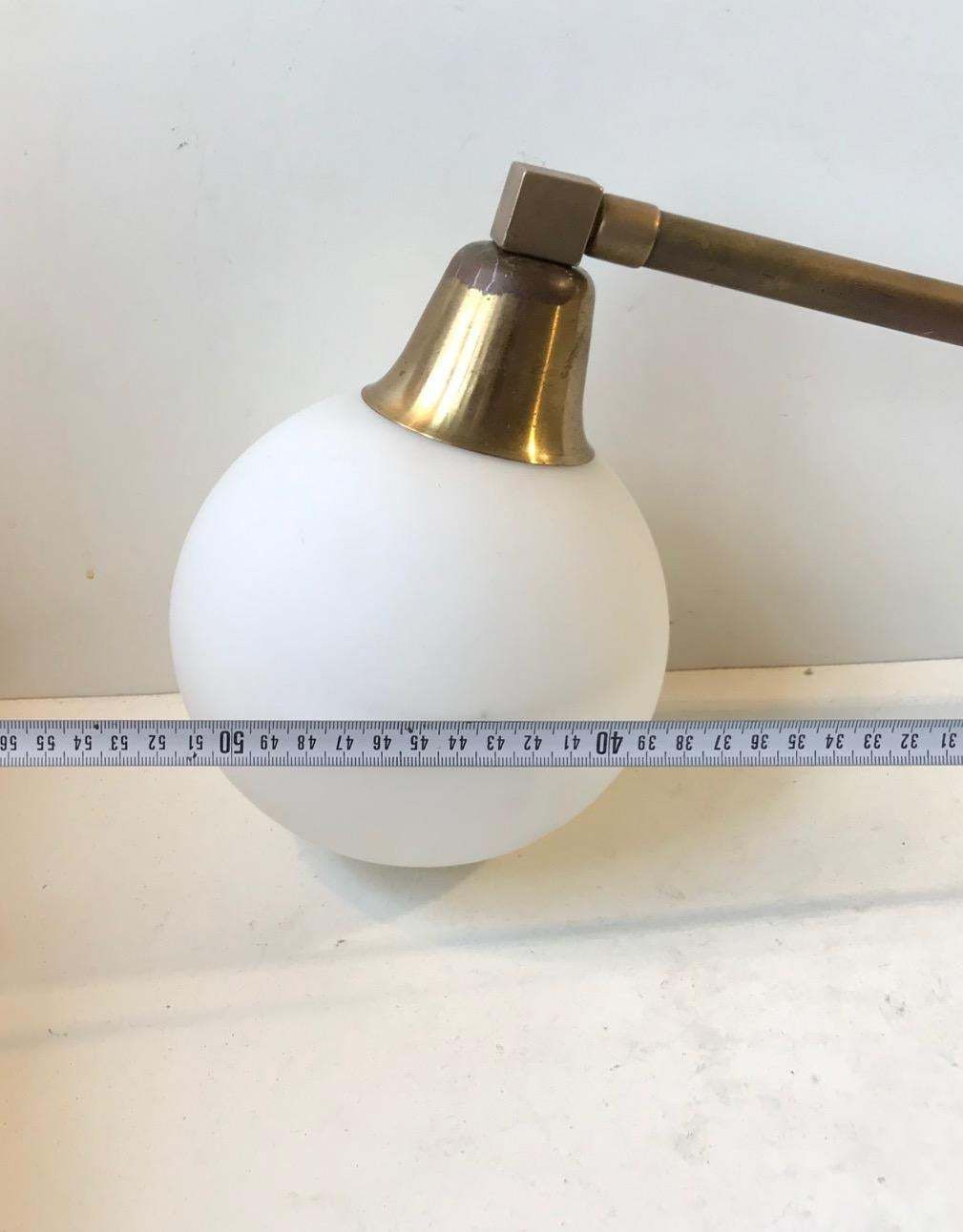Scandinavian Modern Brass Swing Arm Wall Sconce With Opaline Sphere, 1960s photo buy