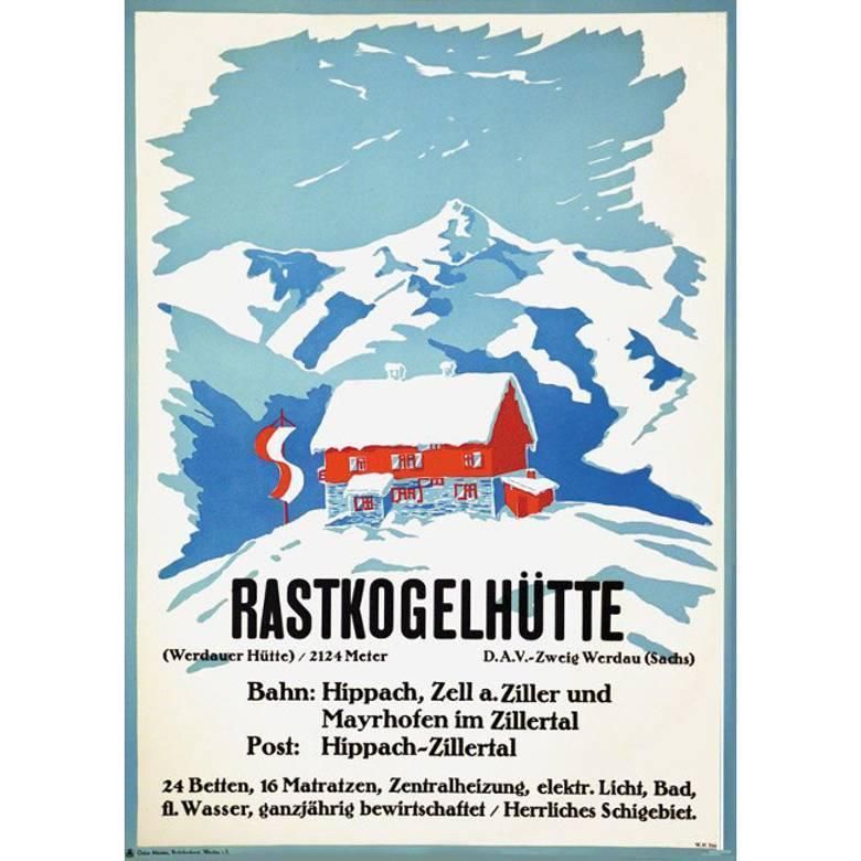 W H Tittel Rastkogelhütte, Original Vintage Skiing Travel Poster Austria (1938)