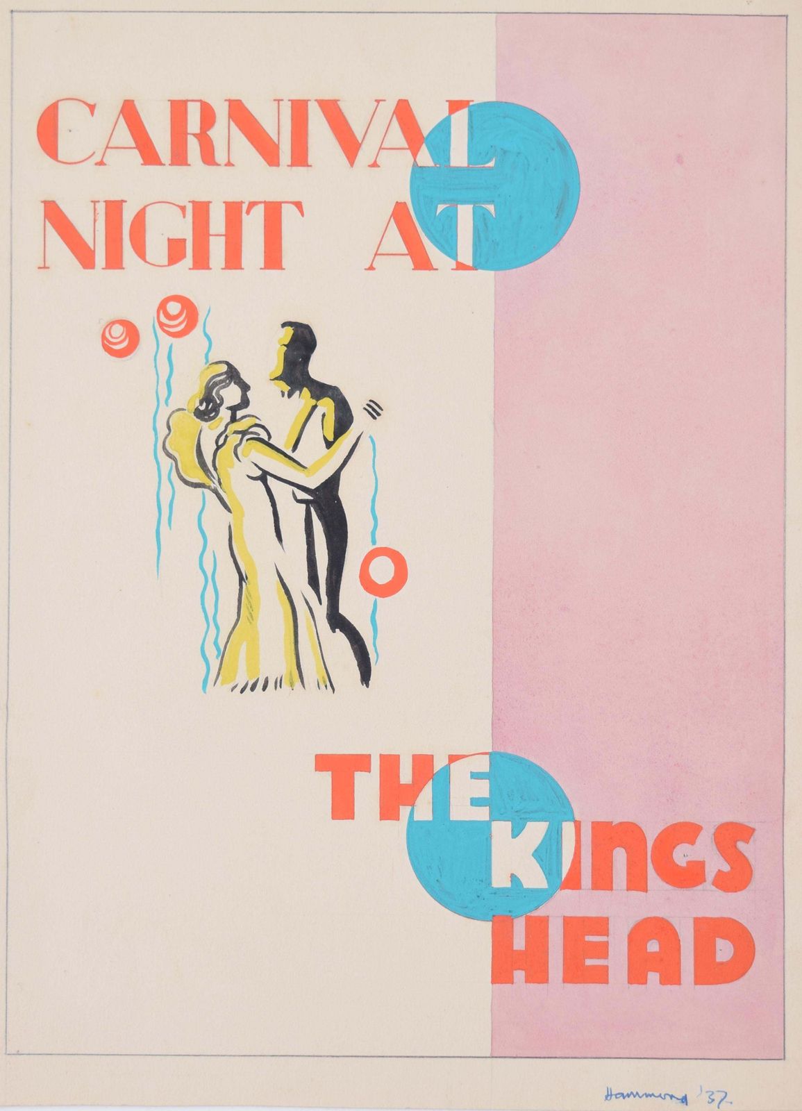 Hammond (Artist) Art Deco Gouache Original Artwork 1937 Carnival Night Advertising Poster Design 1937