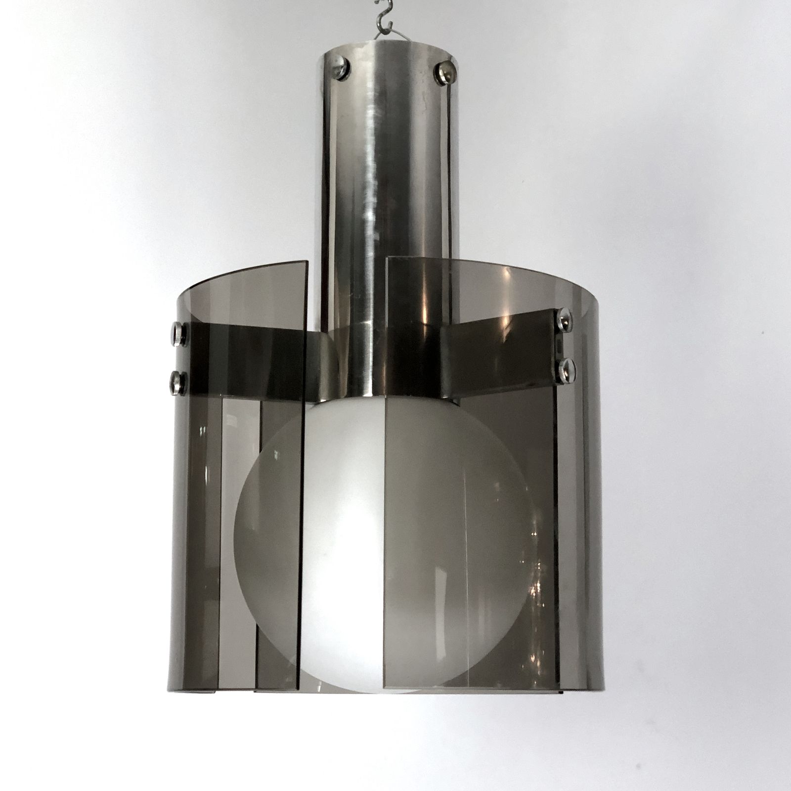 Veca, Italian Vintage Glass And Chrome Chandelier photo for sale