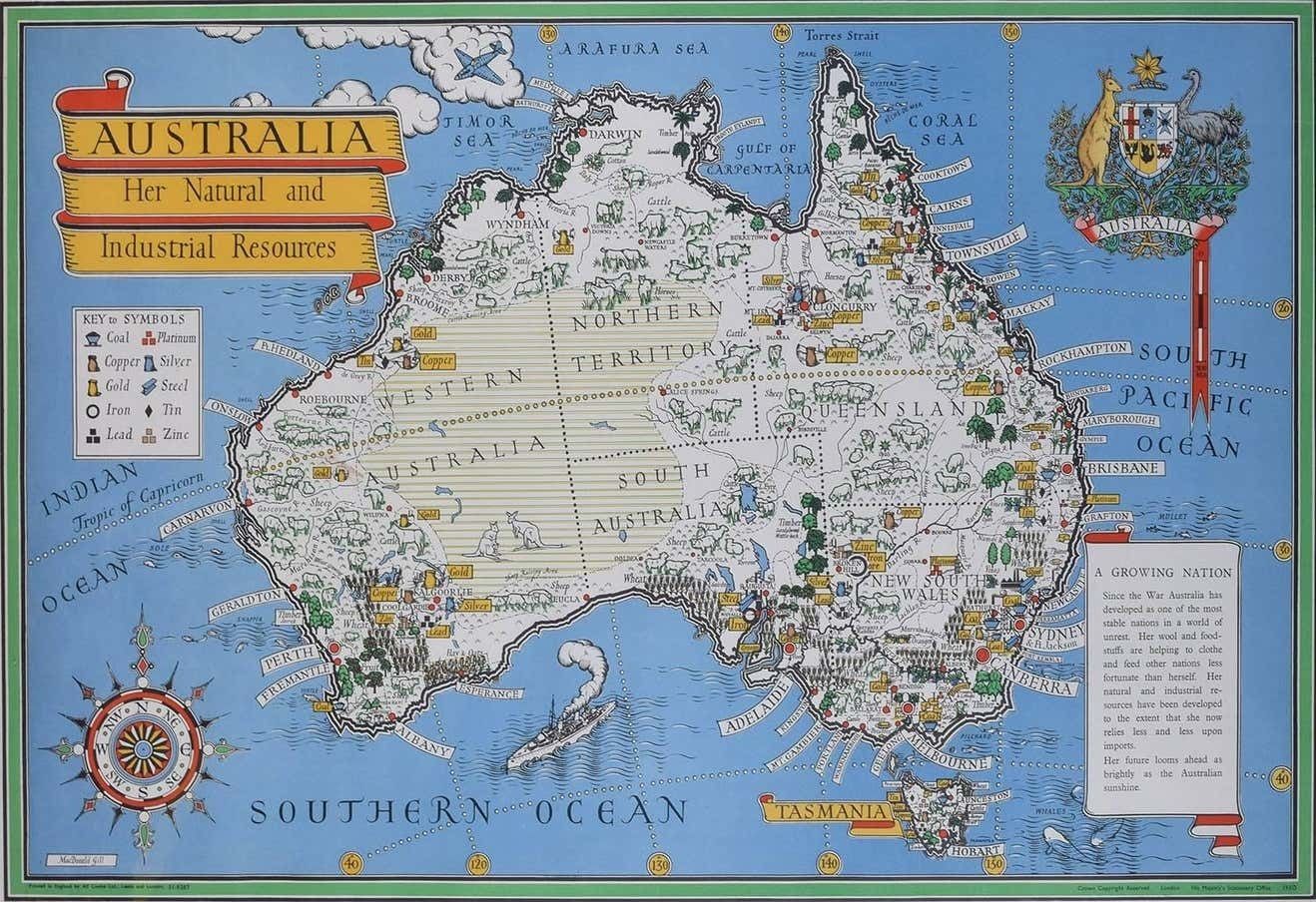 Leslie Macdonald ""Max"" Gill" Australia Original Vintage Propaganda Poster Post Ww2 Macdonald Max Gill C.1950