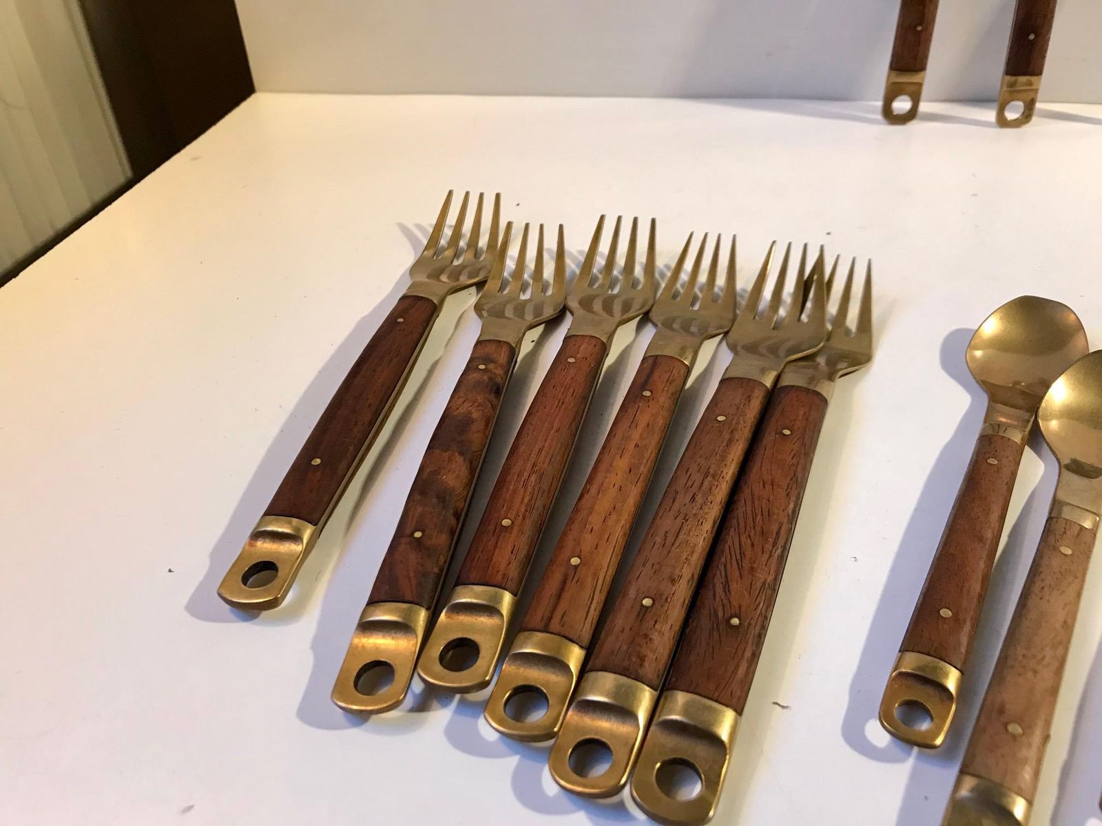 Danish Modern Brass And Teak Cutlery Set From Carl Cohr, 1960s photo Home Decor