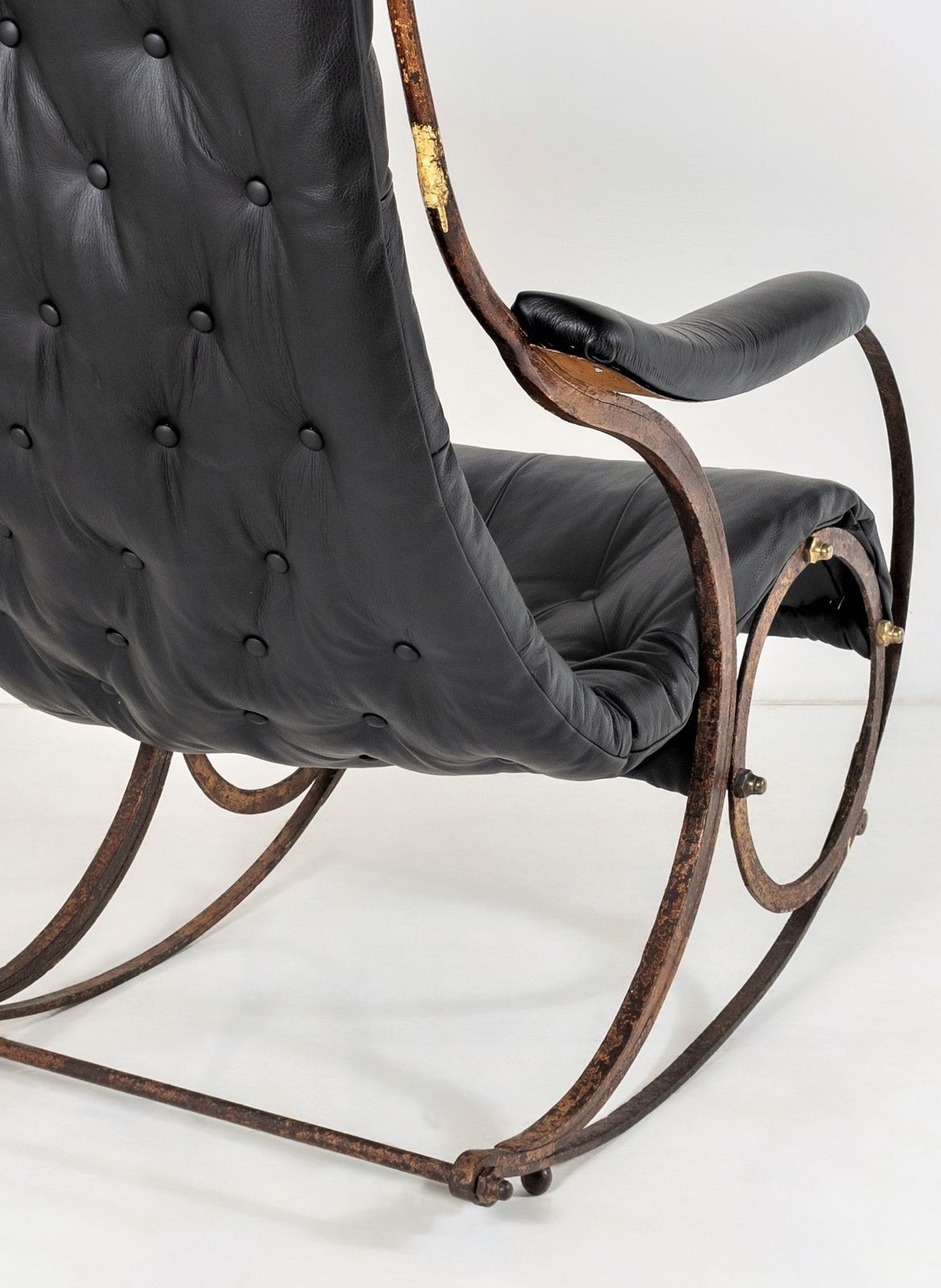 Historic 19th Century Antique Iron Frame Leather Sling Rocking Chair By R W Winfield Of England photo vinterior