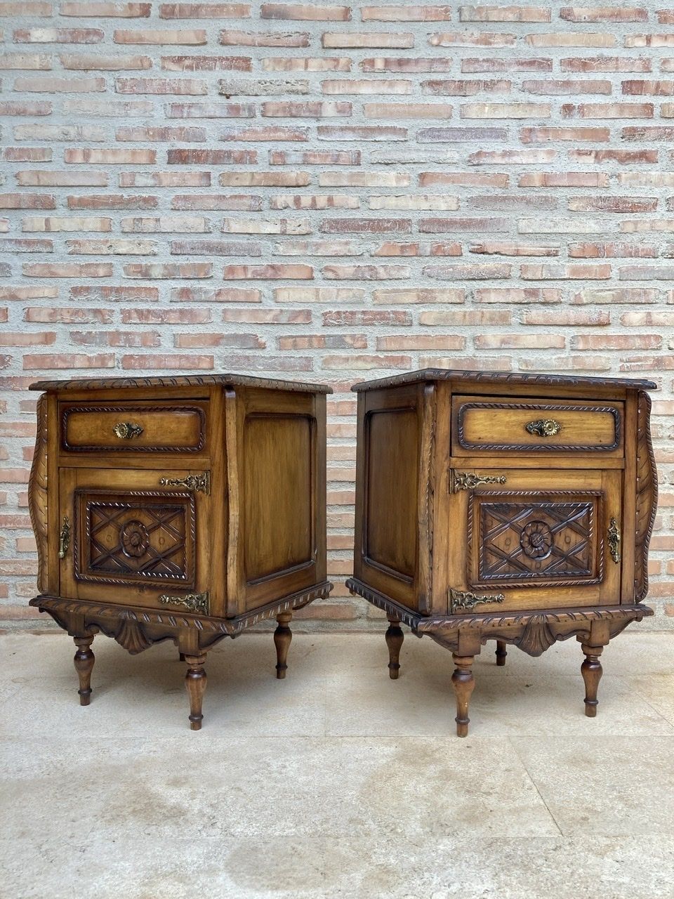 2952.0 Pair Of Early Century Carved Oak Nightstand, 1940s photo