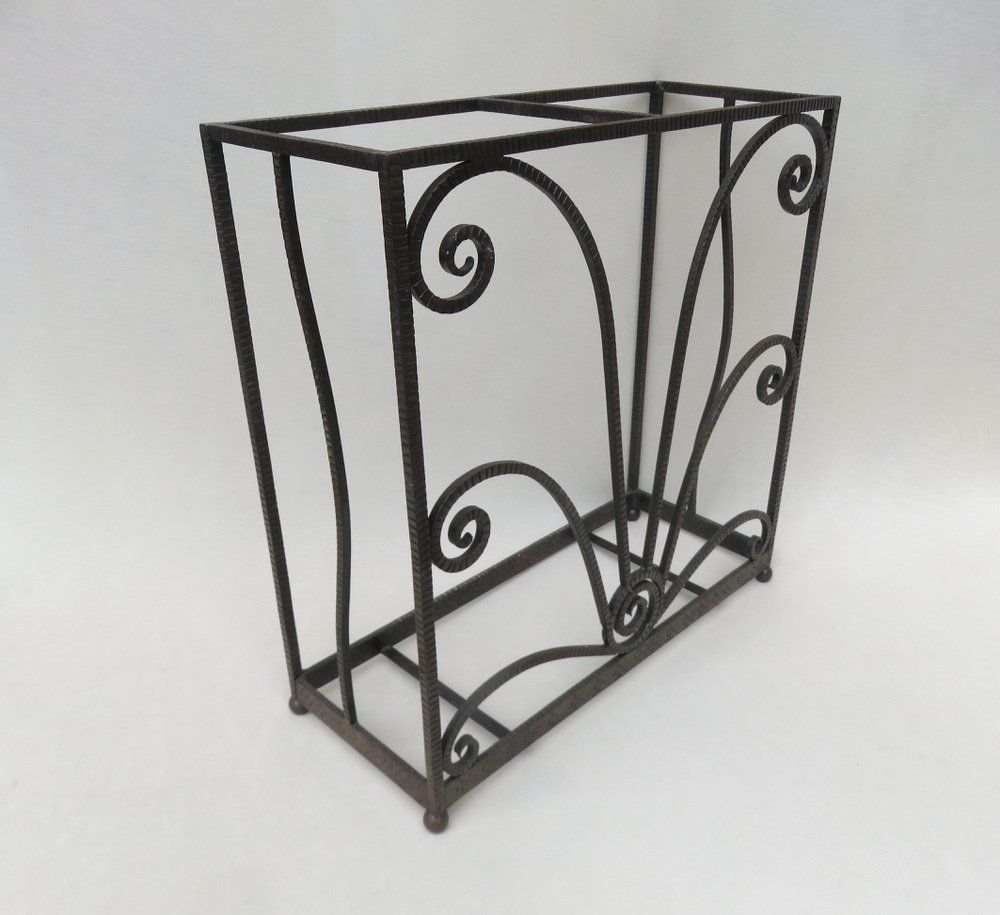 French Art Deco Umbrella Stand In Wrought Iron In The Style Of Edgar Brandt photo vinterior