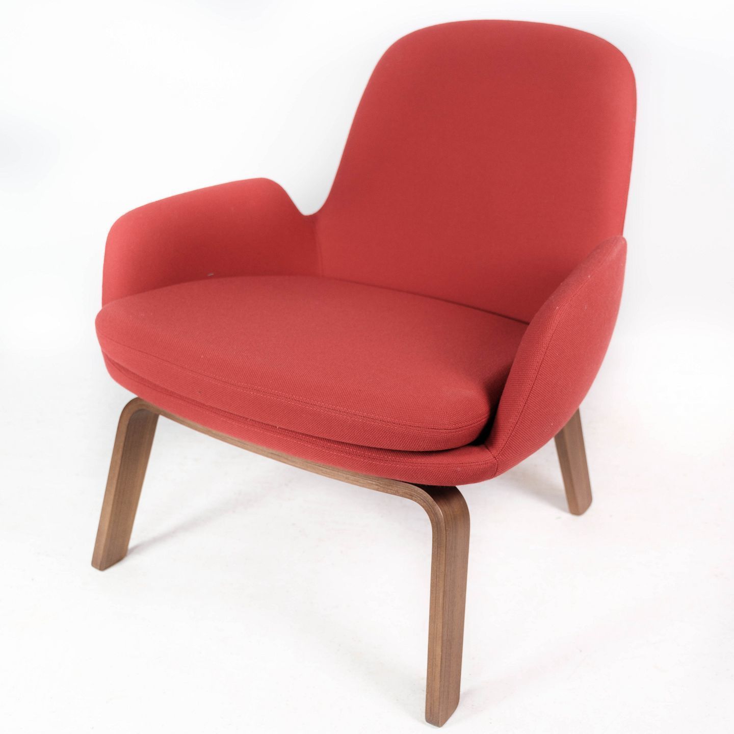 Armchair With Walnut Legs And Upholstered With Red Fabric Of Danish Design For Normann Copenhagen.