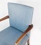 Mahogany Armchair Upholstered In Light Blue Fabric Made By Fritz Hansen. photo 1065.0