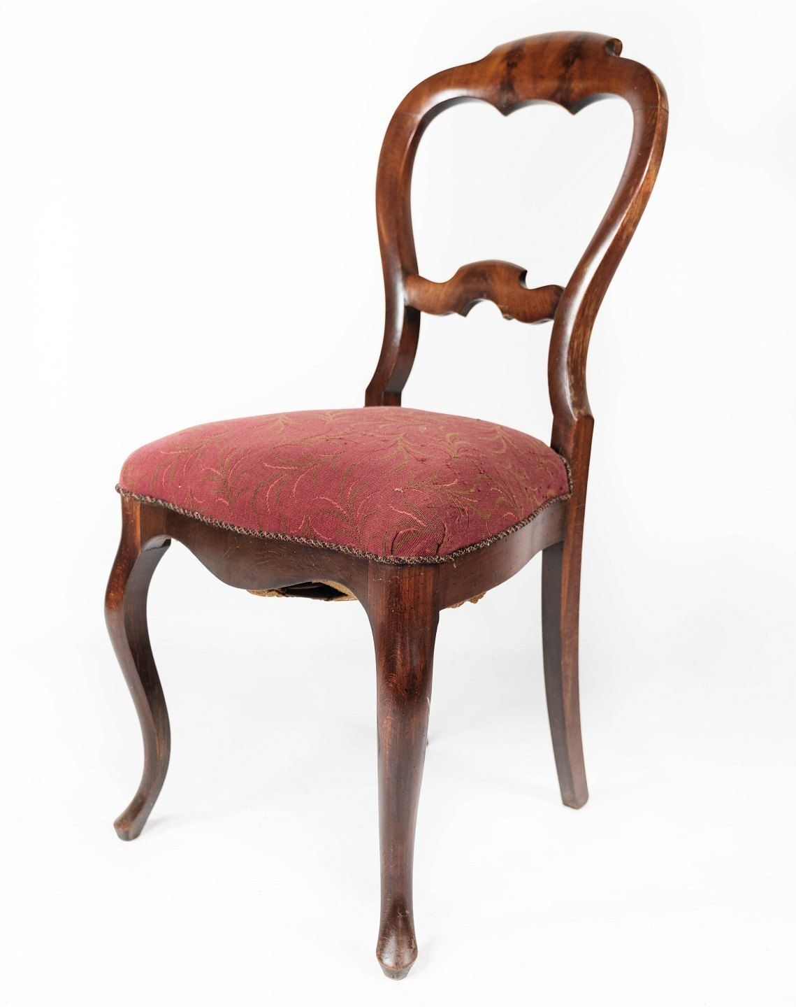 Set Of Four Mahogany Dining Chairs And Upholstered In Red Fabric From The 1860s. photo Furniture