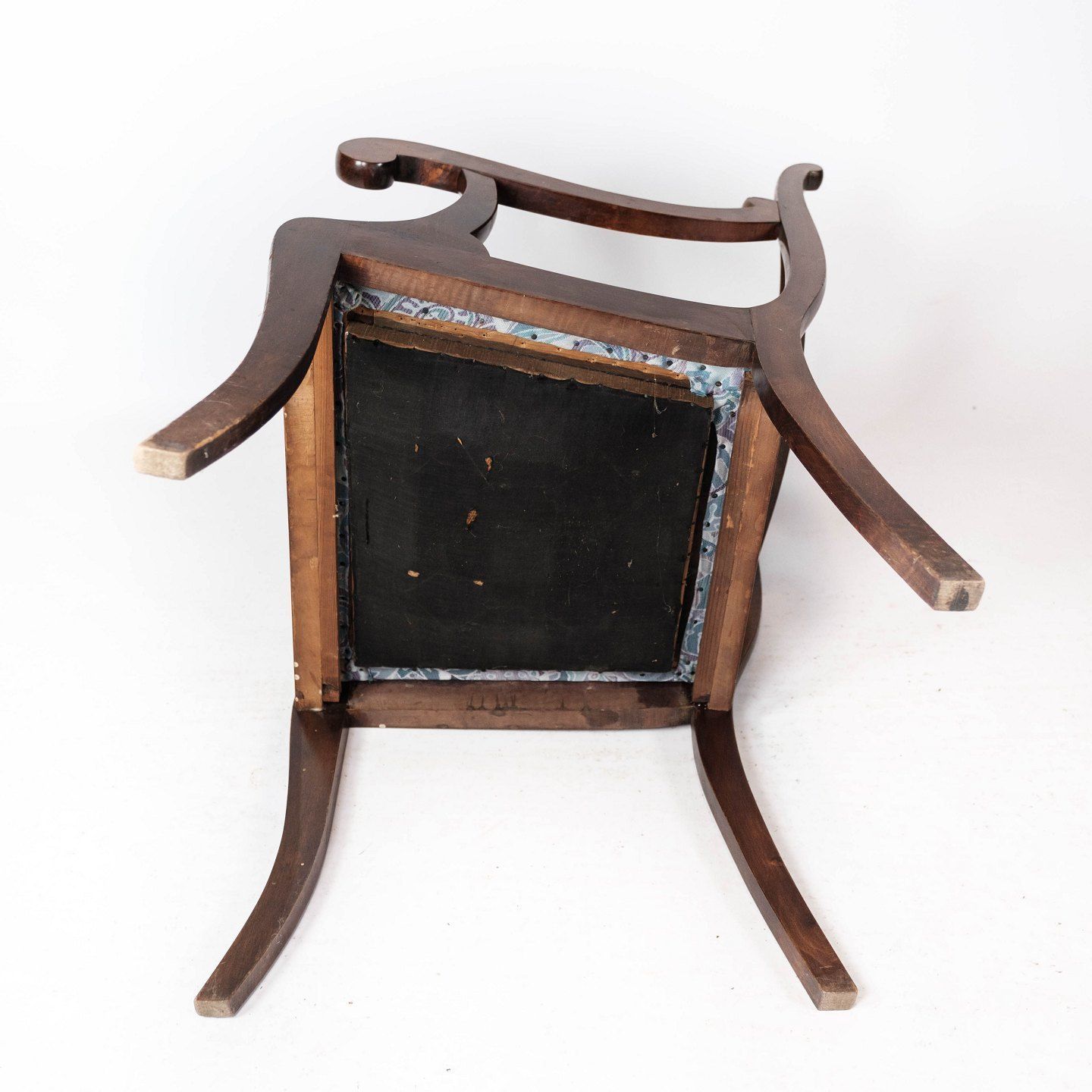 Late Empire Antique Armchair Of Mahogany And Upholstered With Light Fabric From The 1840s. photo vintage