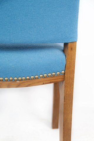 Dining Room Chair With Legs Of Light Mahogany And Upholstered With Light Blue Fabric Of Danish Design And Carpentry Work From The 1940s photo buy