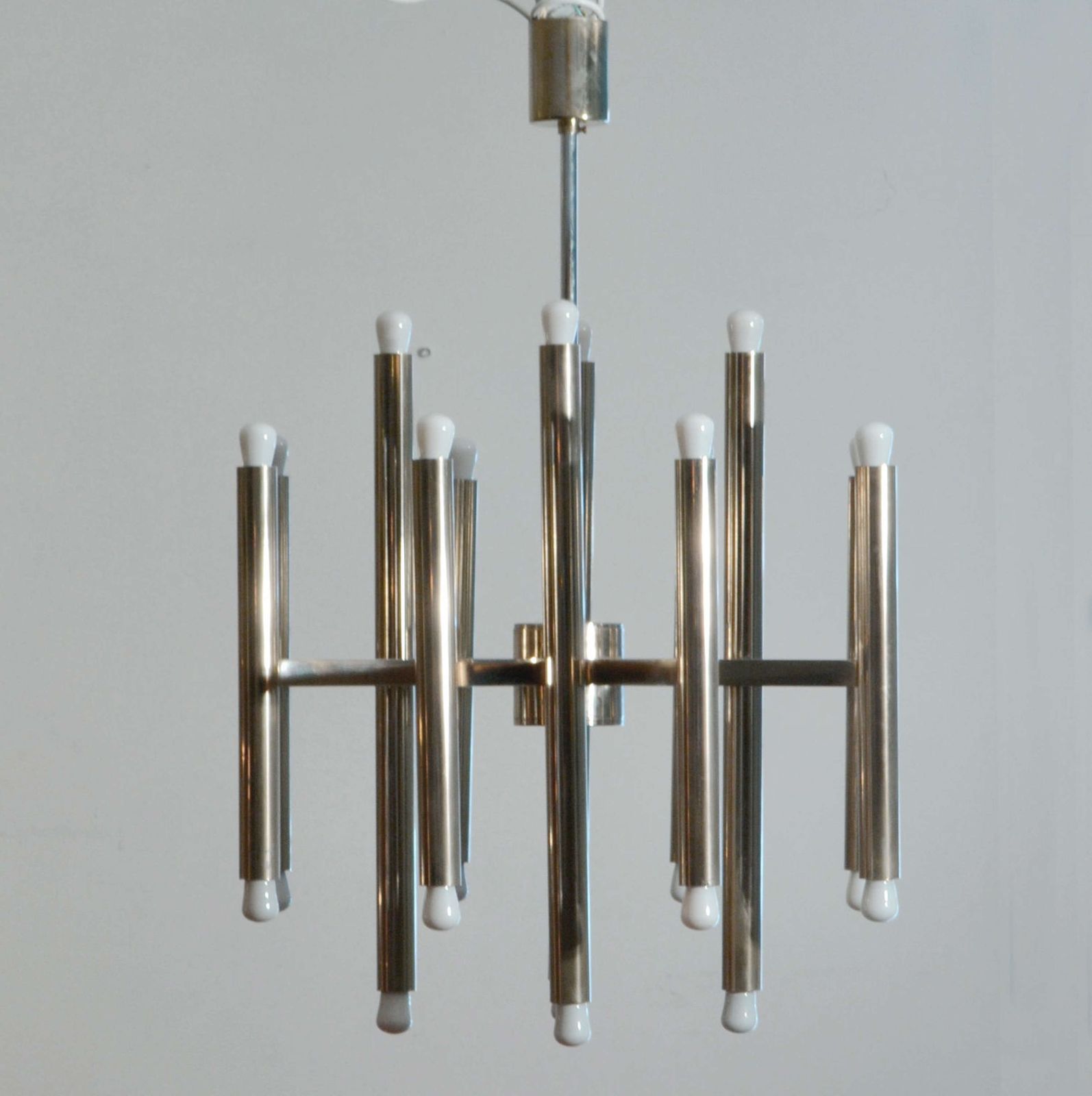 Minimal Chandelier In Nickel By Sciolari With 24 Lights photo for sale