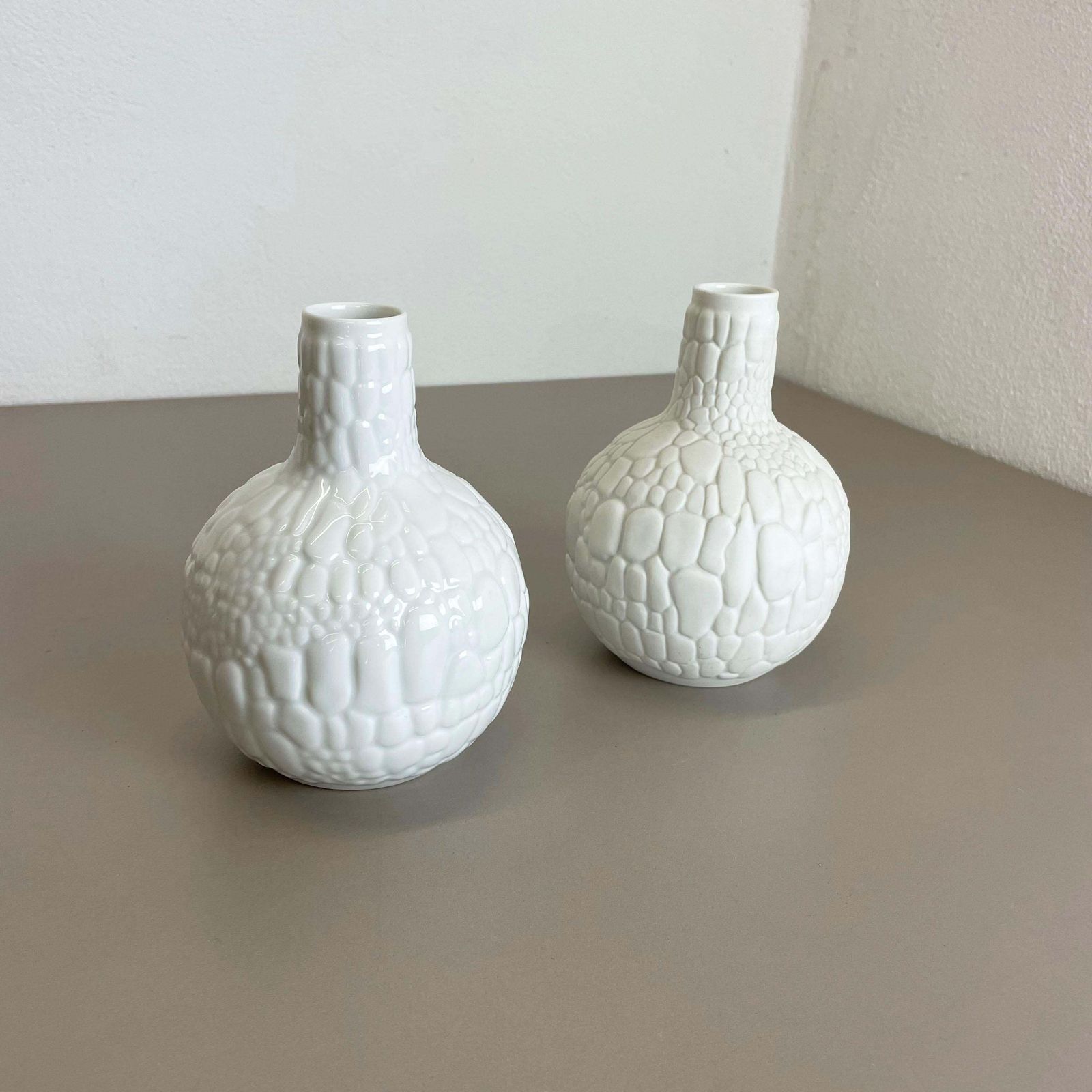 Set Of 2 Original Op Art Biscuit Porcelain Vases By Ak Kaiser, Germany, 1970s photo Home Decor