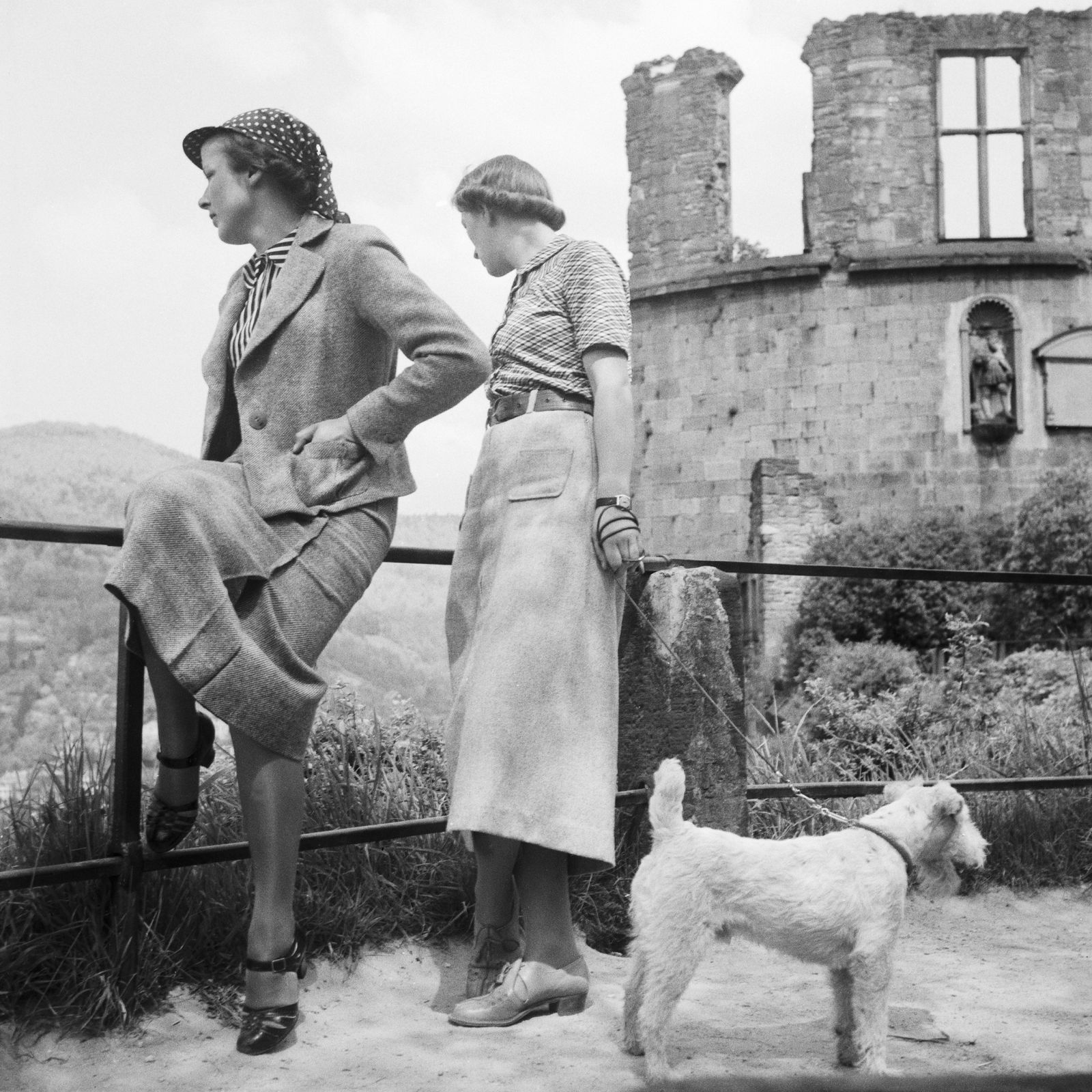 Women, Dog At Heidelberg Castle On River Neckar, Germany Karl Heinrich Lämmel