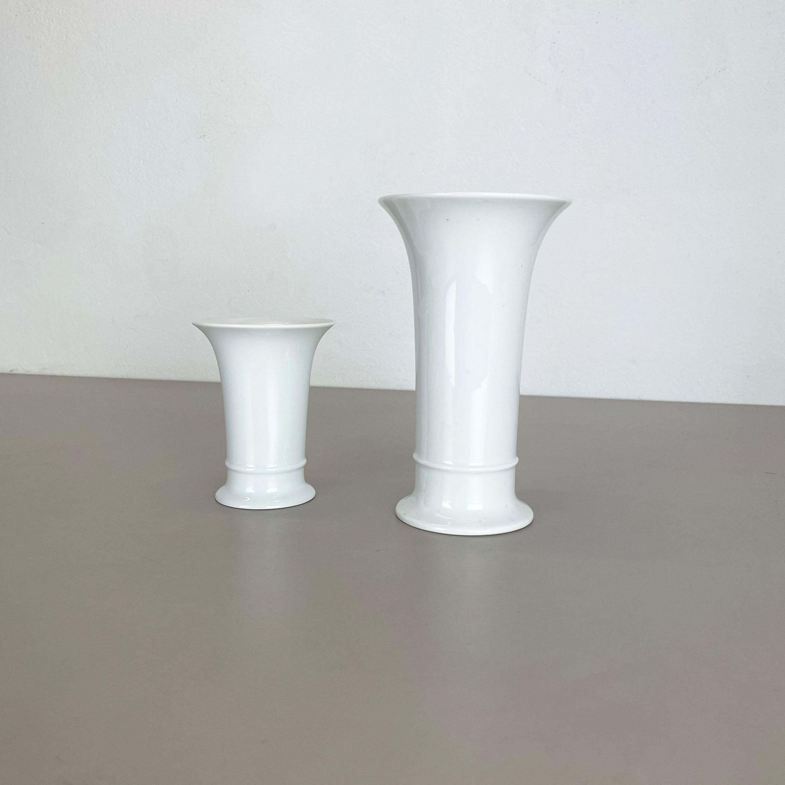 Set Of 2 Original Op Art White Porcelain Vases By Ak Kaiser, Germany, 1970s photo furniture